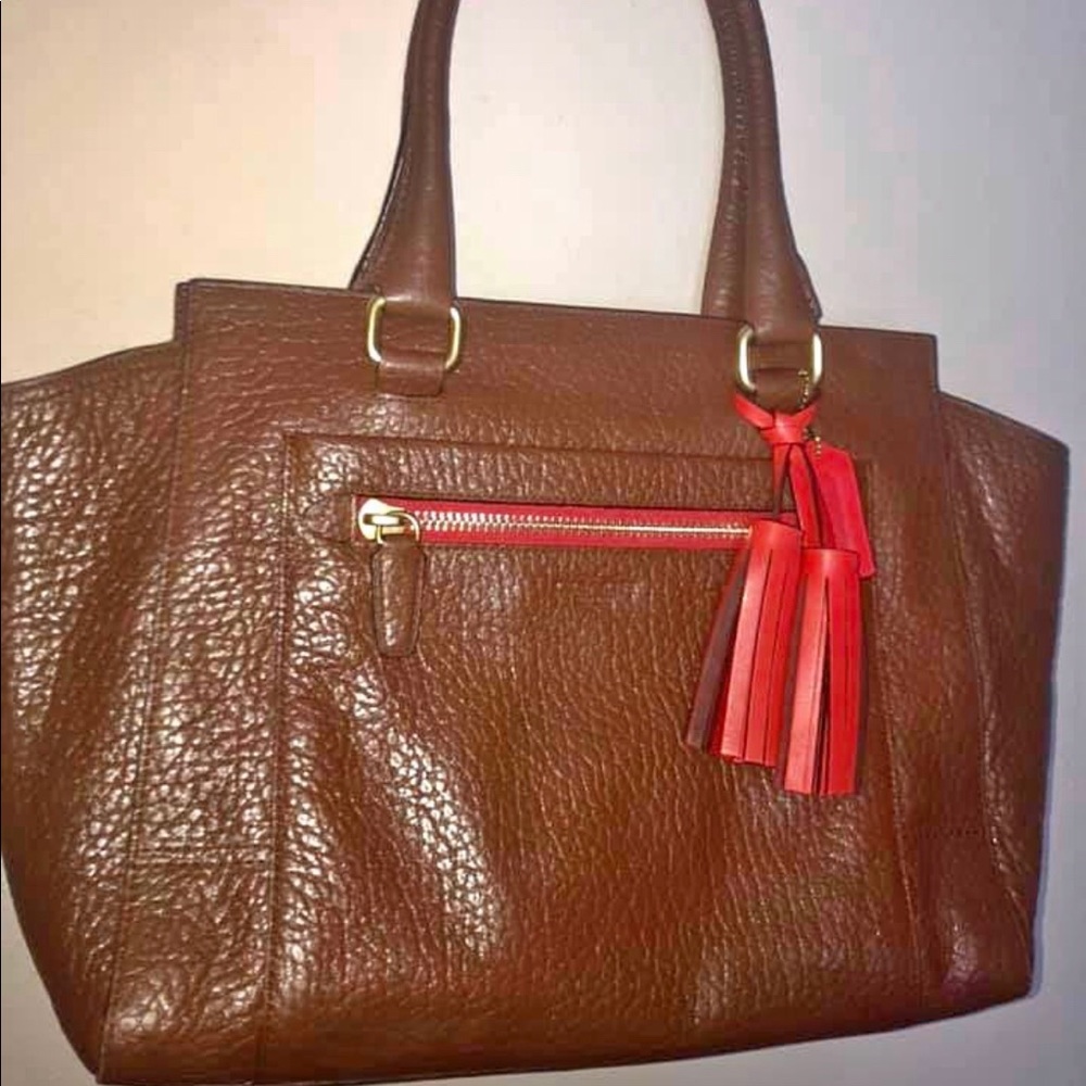 Brown leather coach handbag